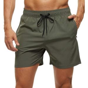 Tyhengta Men's Swim Trunks Quick Dry Beach Shorts with Zipper Pockets and Mesh Lining (32, Army-green)