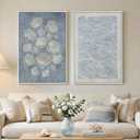 Framed Abstract Coastal Blue White Wall Art for Living Room, Set of 2 Ocean Shell Waves Lines Canvas Artwork for Walls, Large Minimalist Modern Cool Tone Print Wall Decor for Bedroom Office, 24x36 In