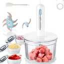TTFTTF Glass Food Processor with 3 Blades & 4 Bowls (8 Cup + 3x0.5 Cup), Small Food Processor& Meat Grinder - Compact Design for Meal Prep, Baby Food, Sauces - Dishwasher Safe
