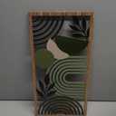 LB Modern Geometric Wall Art Set of 3, Boho Abstract Mid Century Wall Decor Wooden Framed, Green Striped Black Leaf Hanging Decoration for Living Room Bedroom Home Office, 15.8 x 8 inches