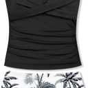 Girls Swimsuit 2 Piece Bathing Suit Criss Cross Ruched Girl Tankini Sets Printed Girls' Swimwear for 9-18 Years (15-16 Years, Black)
