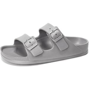 FUNKYMONKEY Women's Comfort Slides Double Buckle Adjustable Plastics Flat Sandals, Size 8