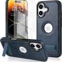 Korecase for iPhone 16 Plus Leather Case 16 Plus Protective Cover,Built-in Invisible Stand [with Screen Protector(2 Packs)] Slim Shockproof Phone Case for Apple iPhone 16Plus 6.7" Blue