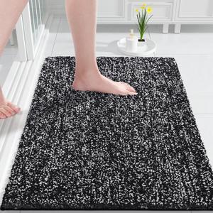 Yimobra Bathroom Rugs Mat, Extra Soft Comfortable Bath Rugs, Non-Slip, Water Absorbent and Thick Bathroom Floor Mats, Machine Washine, Shaggy Rugs for Shower Bathtubs, 32" x 20", Black&White