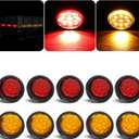 10Pcs 2 Inch LED Trailer Marker Lights, 9 LED 2" Round Clearance Marker Lights with Reflectors for Trailer Truck, RV, Waterproof Sealed, 12V (Amber + Red)