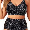 Plus Size Two Piece Swimsuit - High Waisted Bikini Set Tummy Control Bathing Suits for Women (Black and White Dot, 20 Plus)