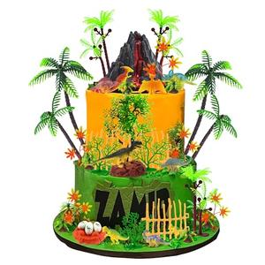 50pcs Dinosaur Cake Toppers With Bases Rocks Eggs Nest and Volcano Cake Decoration Dinosaur Toy Model Trees Set For Birthday Party Dinosaur Themed Party Wild Animals Party Cupcake Decorations