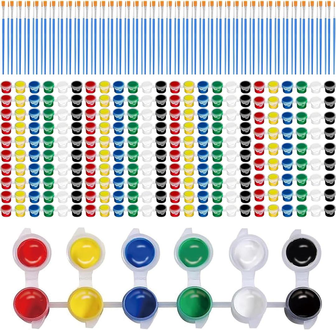 pomaylor 40 Pack 6 Colors Mini Acrylic Paint and Brushes Set for Party Favor, Individual Paints Strips Sets with Brush for Painting Kit for Canvas