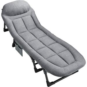 Folding Bed Foldable Iron Frame Bed with Six Adjustable Head Positions and A Load-Bearing Capacity of 400lb for Small Apartment Guest Room (Color : Light Gray-, Size : 70.8 * 11 * 22in)