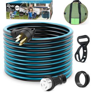 50 Amp 50 Feet RV Extension Cord, 14-50P to SS2-50R Heavy Duty STW Generator Extension Cord for RV Camper and Generator to House, with Locking Connector, ETL Listed (Black&Blue)