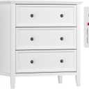 IKENO Solid Wood Nightstand with 3 Drawers and Power Outlet, Tall Bedside Cabinet 16.8" D x 27.6" W x 26.8" H, Single Unit for Bedroom, White