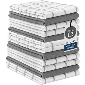 LANE LINEN Kitchen Towels & Dishcloths Set of 12-100% Cotton, Quick-Drying 18 x 28 Absorbent Dish & Tea Towels, Soft Hand Towels for Kitchen - Grey
