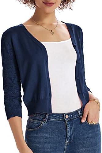 GRACE KARIN Women's Cardigans Shrugs for Dresses 3/4 Sleeve Cardigan V Neck Button Down Sweater Lightweight, Size L