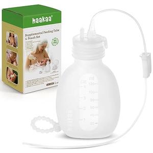 haakaa Supplemental Feeding Tube & Pouch Set, Baby Supplemental Nursing System, SNS Breastfeeding System, Food Grade Silicone, New Upgraded Design with Dual Tube Flow Control. Exp: 12/25/2028