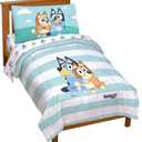 Jay Franco Bluey & Bingo (4 Piece Toddler) Bedding Set Includes Comforter, Sheets & Pillowcase, Super Soft Fade Resistant Microfiber, Official Licensed Toddler Bed Set for Boys and Girls, Blue