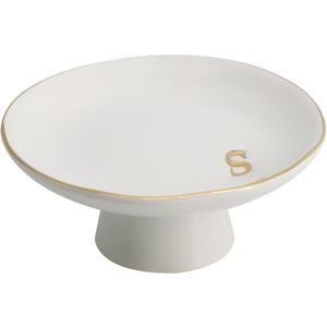 COLLECTIVE HOME - Ceramic Jewelry Tray, Decorative Monogram Jewelry Dish, Luxurious Trinket Tray with High Base, Birthday Mother's Day Christmas Gift for Women (s)