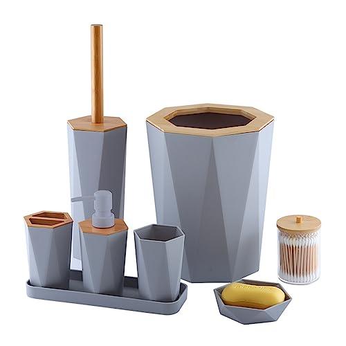 REFKIT Bamboo and Wood toiletriesBathroom Set Resin Bathroom Set Marble Storage Decoration Eight-Piece Set (Color : Grey)