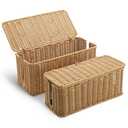 2Pack Large Cable Management Box, Handwoven Imitation Rattan Cord Organizer Cord Hider Box, Cable Organizer Box for Desk, Cord Management Box to Hide Cords and Power Strips