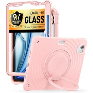 BATYUE Case for iPad Air 11-inch M4(2026)/ M3 (2025) / M2 (2024), iPad Air 5th/4th 10.9 inch(2022/2020), iPad Pro 11" 4th/3rd/2nd/1st Cover with Class Screen Protector,Pencil Holder & Strap, Pink