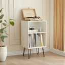 Record Player Stand with Vinyl Storage, Cabinet Holds Up to 150 Albums, End Table for Turntable, Living Room, White