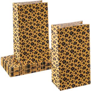 Leinuosen 24 Pcs Classic Leopard Paper Bags Cheetah Birthday Party Favor Cheetah Paper Treat Bags for Leopard Birthday Bridal Shower Christmas Party Decorations