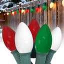 25Ft Red White and Green Christmas Lights,C9 Outdoor Christmas Lights with 26 Incandescent Bulbs(1 Spare),Extendable C9 String Lights Green Wire for Tree Xmas Roofline