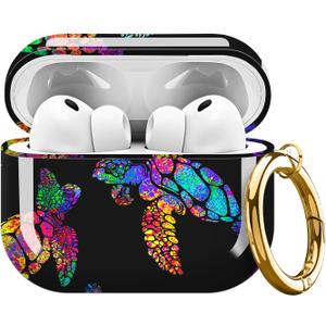 Compatible with AirPods Pro 3 (2025) Case Soft TPU with Cute Golden Keychain Cover Case for Girls Women for Airpod Pro 3 - Colorful Turtle