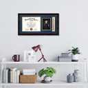 GraduationMall 11x22 Mahogany Diploma Frame with Tassel Holder and Picture for 8.5x11 Certificate 5x7 Photo,Real Glass,Navy over Gold Mat