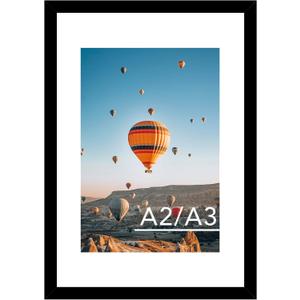 JCJMY 16.5x23.4 A2 Picture Frame Black with 11.7x16.5 A3 Mat, Display Photo 11.7x16.5 with Mat or 16.5 x 23.4 Without Mat, Wall Hanging Large Frame with Plexiglass, Black