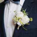 Latious Wedding Rose Boutonniere Groom Flower Buttonholes Prom Suit Decoration for Men (White)