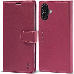 Wallet Case for iPhone 17 with Credit Card Holder,PU Leather Folio Flip Kickstand Protective Shockproof Cover for Apple 17 Phone Case (Red, for iPhone 17-6.3'')