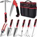 Red Gardening Tools, WisaKey 9 Piece Stainless Steel Heavy Duty Garden Tools with Non-Slip Ergonomic Handle, Garden Tote Bag, Garden kit, Gardening Gifts for Women Mothers