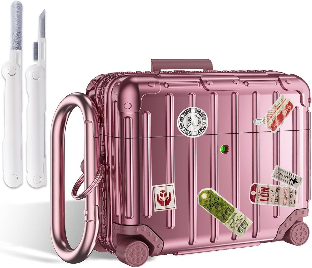 Filoto Compatible with Airpods Pro 3 Case 2025, Cute Fashion Suitcase Design for Airpods Pro 3rd Generation Case Cover, Shockproof Protective Hard Case with Keychain/Cleaner Kit (Rose Gold)