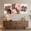 Trendy Leopard Wall Art Pink Cheetah Print Room Decor Leopard Flower Canvas Wall Decor Cheetah Aesthetic Poster Girly Pink Preppy Picture Funky Y2k Artwork for Girl Bedroom 16x24x3 Inch Wrapped Canvas