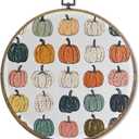 FUGWN Boho Fall Pumpkin Round Wall Art Decor Framed, Autumn Thanksgiving Canvas Artwork Prints, Retro Harvest Pumpkin Wall Hanging Decorations for Home Bedroom Living Room, 10x10 Inch