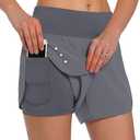 Ksmien Women's 2 in 1 Running Shorts - Lightweight Athletic Workout Gym Yoga Shorts Liner with Phone Pockets Size 2XL