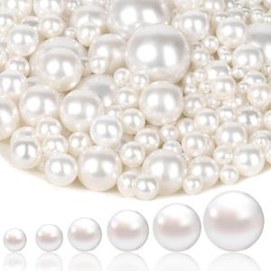 1470PCS Pearls for Crafting, Assorted Sizes Ivory No Hole Pearl Beads,Fake Pearls, Bulk for Floating Candles, Decoration, Vase Filler and Centerpieces