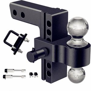 6 Inch Trailer Hitch Fit 2 Inch Adjustable Truck Towing Hitches with Hitch Tightener, Drop Down/ Rise Up Hitch 2-5/ 16"(12, 500 LBS GTW)，Dual Solid Ball 2" and 2 Locking Hitch Pin