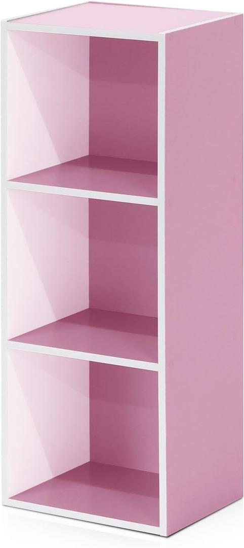 Furinno LUDER Book Shelf, 3-Cube Bookshelf, Bookcase with Open Shelves, 9.3 x 12 x 31.5, Easy Assembly, for Living Room, Bedroom, Home Office, White/Pink, 3-tier Cube