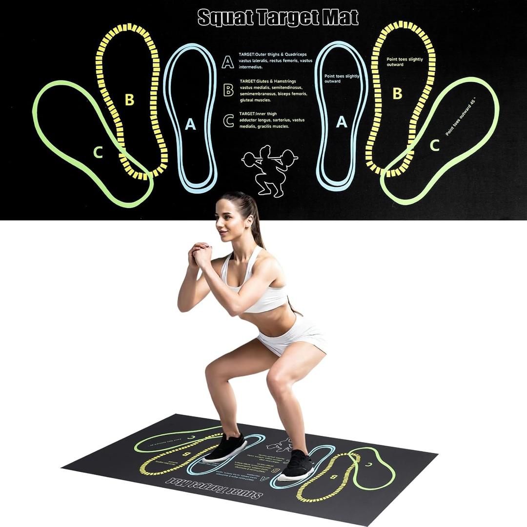 Squat Mat with Foot Position,Large Squat Target Pad 30'' X 13.8'',4mm Thickness Squat Mat Foot Positioning, Exercise Mat for Squats, Leg and Abdominal Workouts (Black)