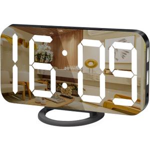 WulaWindy Digital Alarm Clock, Large LED Display, with USB Charger, Snooze Function Dim Mode Wall Hanging Beside Desk Clock for Bedroom Black Room Decor