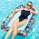 FindUWill XL Inflatable Pool Floats for Adult - Fabric Covered Pool Lounge Chairs with Cooling Mesh, 350lb Capacity, Heavy Duty Pool Float Sofa for Lake, Beach Floaties (02-Flamingo)