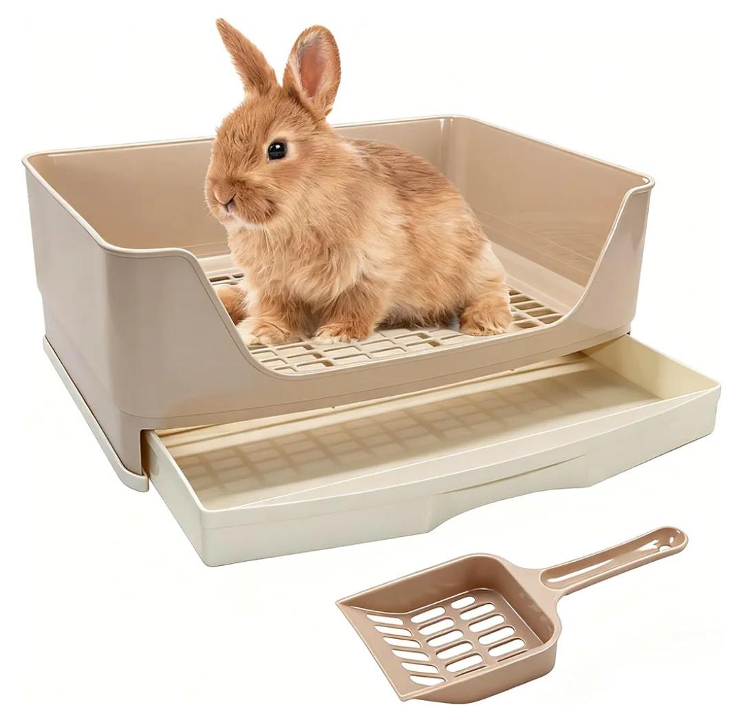BWOGUE Large Rabbit Litter Box Toilet,Potty Trainer Corner Bedding with Drawer Larger Pet Pan for Adult Guinea Pigs, Rabbits, Hamster, Chinchilla, Ferret, Galesaur, Small Animals(White)