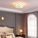 Brass Flush Mount Ceiling Light, Frosted Glass Ceiling Mount Light with Flower Decoration, 4 Lights Classic Ceiling Lighting for Bedroom Kitchen (B, 17.7")