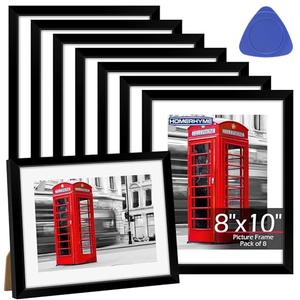 HOMERHYME 8x10 Picture Frame Set of 7, Black Photo Frames for Tabletop or Wall Display, Fits Pictures 5x7 with Mat or 8x10 Without, Frame Collage with HD Plexiglass for Home Wall Decor, with Gadget