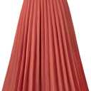 Basoteeuo Brown Pleated Skirt for Women Midi Length Summer High Waisted A Line Elastic Waist Skirts S