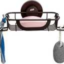 TAILI Soap Bar Holder Dish with Hooks, Shower Soap Tray Saver Suction Cup with Razor Holder for Wall, Rustproof Stainless Steel Bath Shampoo Caddy for Bathroom Accessories Organizer,Brown (5.6" * 4.6")