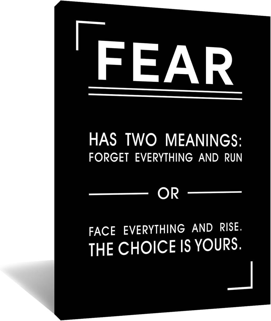 Fear Definition Motivational Canvas Wall Art 18x24 Inch,Inspiring Positive Saying Poster, Black White Inspirational Quote Picture Print For Office Gym Bedroom Home Decor, Ready To Hang Framed