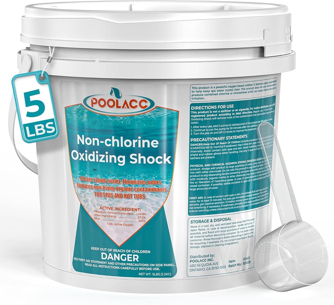 POOLACC Non-Chlorine Spa Shock for Hot Tub - 5 lbs, Chlorine-Free Shock Oxidizer Treatment for Hot Tubs, Spas and Swimming Pools, Fast Acting, Quick Dissolving Oxidizing Shock for Crystal Clear Water
