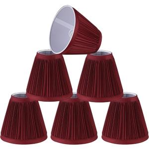 Aspen Creative 33124-6 Small Pleated Empire Shape Chandelier Clip-On Lamp Shade, Burgundy, 3" Top x 6" Bottom x 5" Slant, 6 Pack